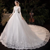 wedding dress 2021 new vestido de noiva classic three quarter sleeve luxury 1m long train ball gown princess robe de mariee plus