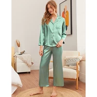 w pajamas spring and summer imitation silk womens candy color long sleeved trousers home clothes two piece suit 1917 sleepwear