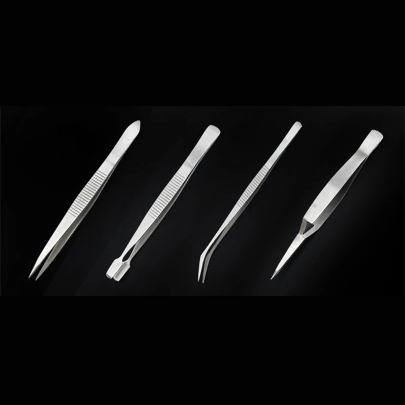 

4Pcs/Set Precision Tweezers Stainless Steel Thick Electronics Forceps Eyebrow Tweezers Anti-Skid Makeup Repair Multi Tools