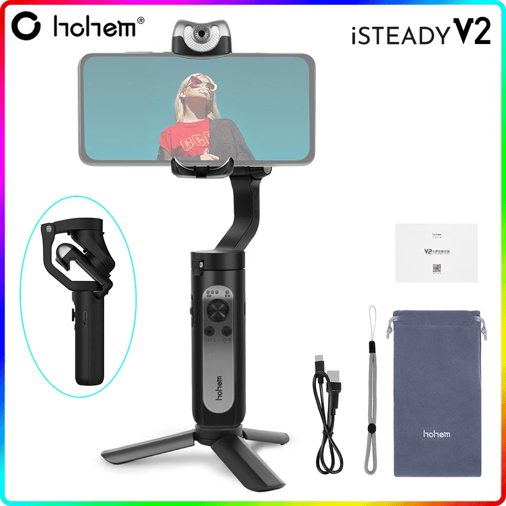 Складной 3-осевой карданный стабилизатор Hohem iSteady V2 для смартфона со светодиодной