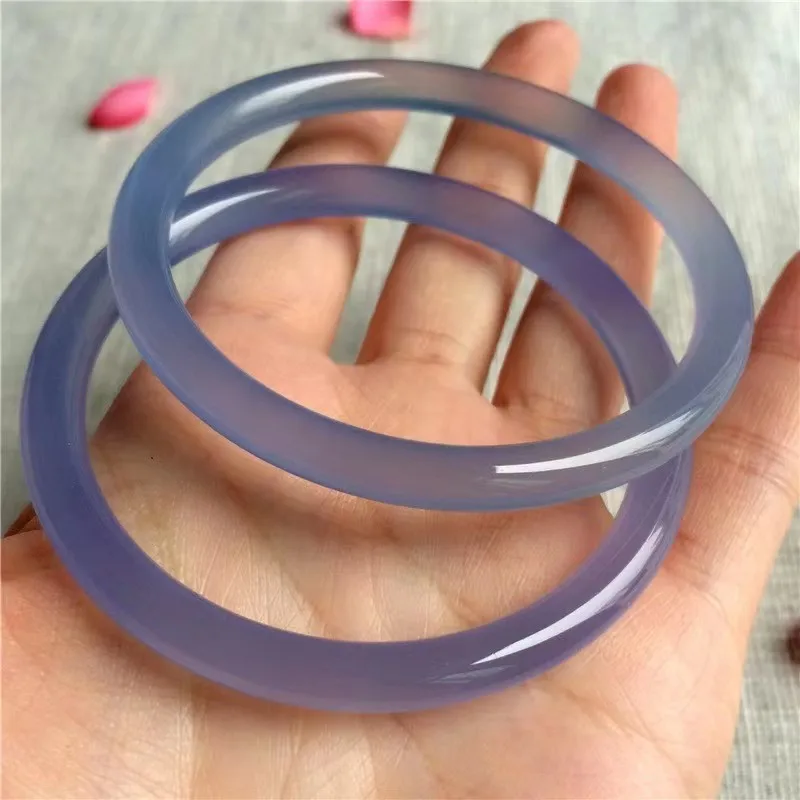 

6mm Purple Chalcedony Real Jades Bangles Women Jewelry Genuine Natural Jades Stone Thin Round Bar Bangle Lucky Amulet Bracelets