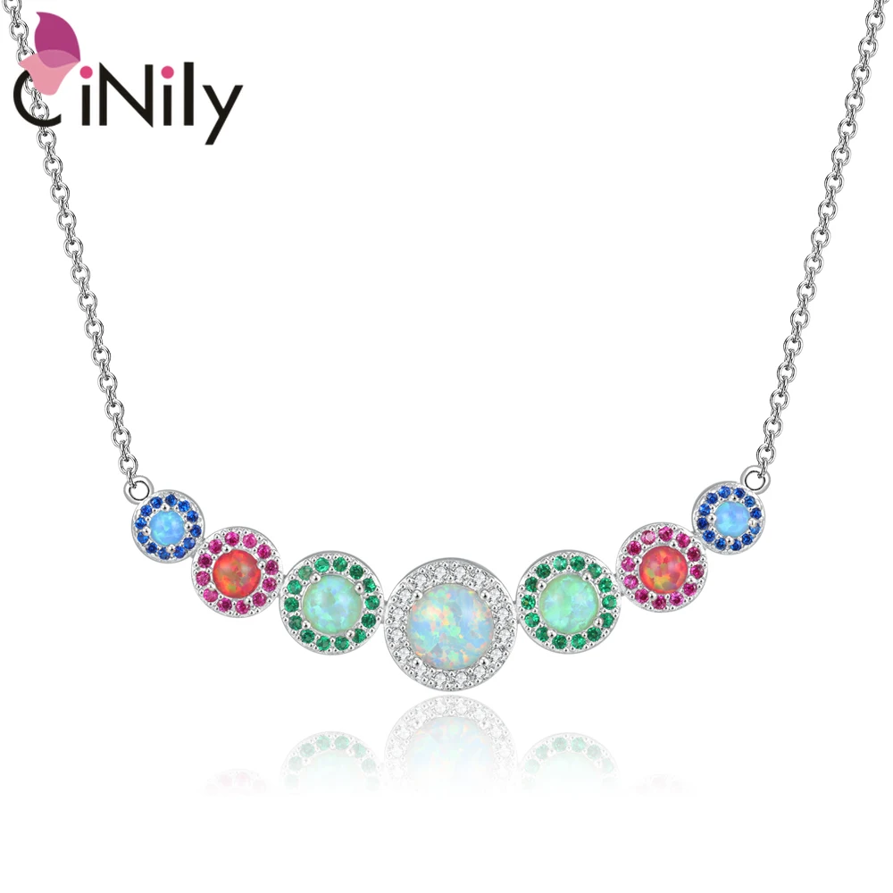 

CiNily Multi Color Created Opal Graduated Pendant Necklace Silver Plated Fashion Jewelry for Women Jewelry Anniversary Gift