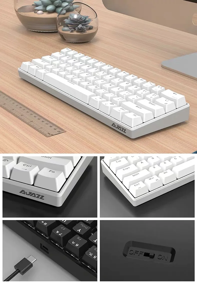 Ajazz I610T синий переключатель PBT 61 Ключи Bluetooth подключения USB механическая