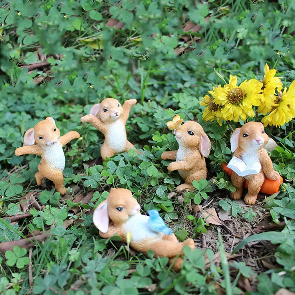 

5Pcs/Set Bunny Decor Waterproof Multi-posture Plug-In Ornament Outdoor Ornaments Decor Statue Set for Easter