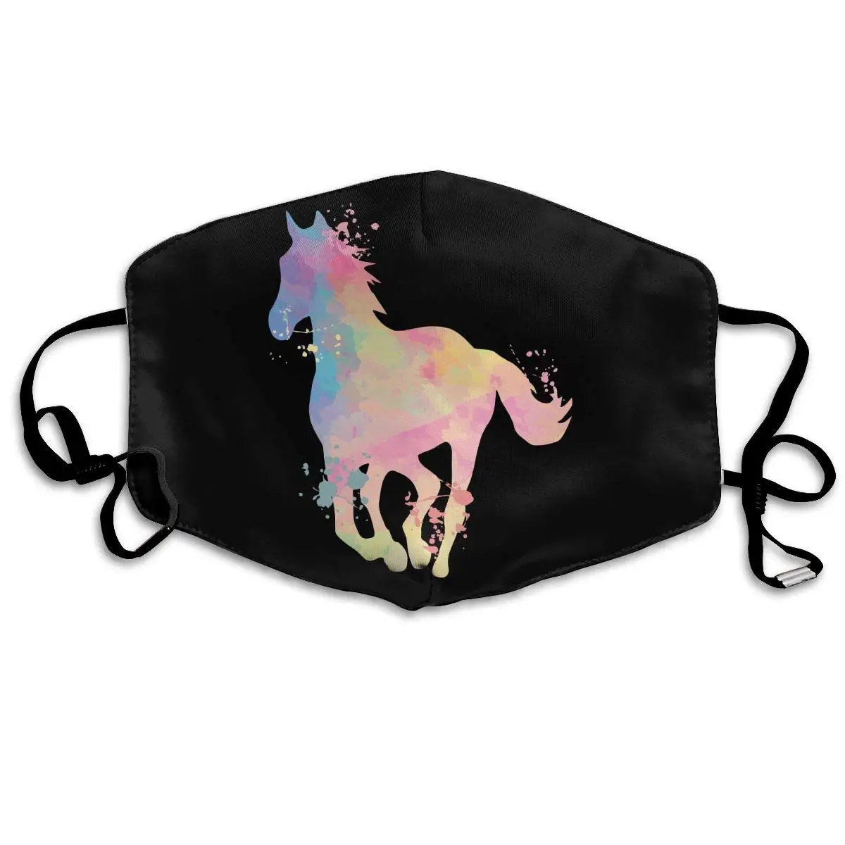Разноцветная моющаяся многоразовая маска с акварельным рисунком лошади