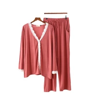 lace cardigan modal pajamas v neck long sleeve simple soft comfortable suit ladies home service pijama cotton pajamas women