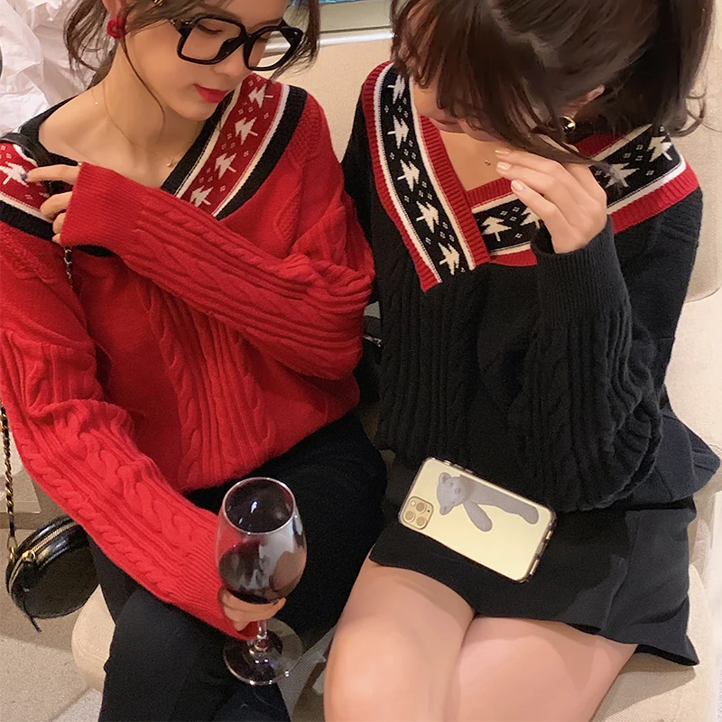 MISHOW Women Winter Spring Vneck Festival Style Sweater Causal Long Sleeve Loose Pullover Tops MX19D5744 | Женская одежда