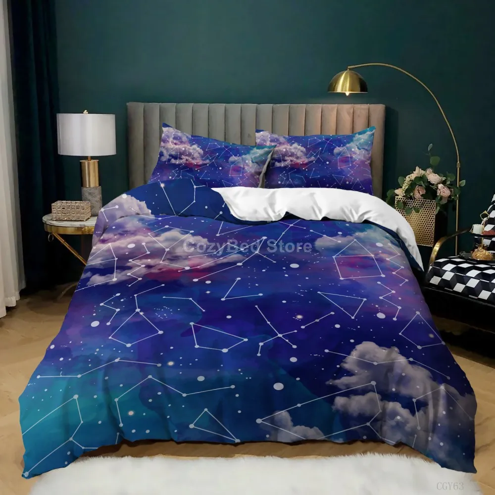 Комплект постельного белья с изображением фантазийных облаков розовое голубое