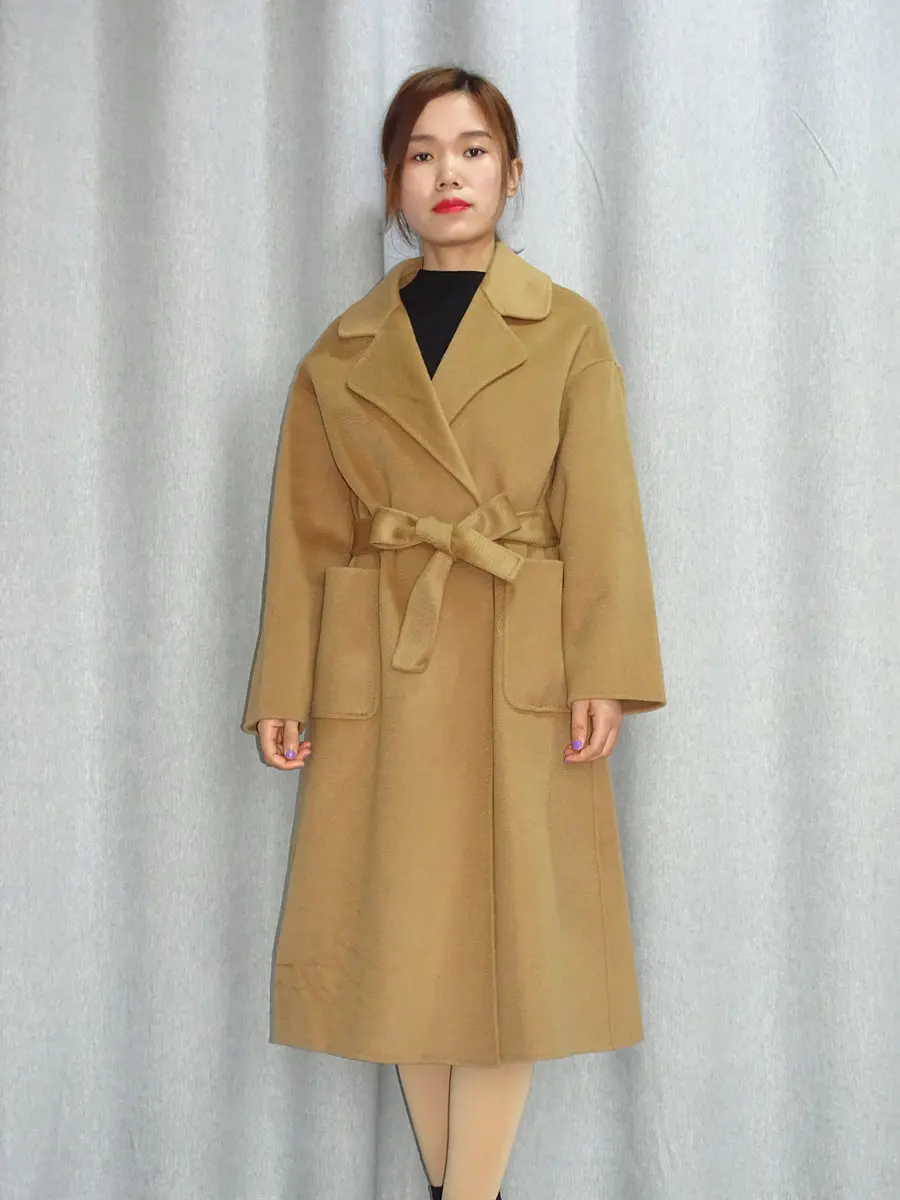 

water ripple Double faced cashmere Overcoat girl 2020New autumn and winter high-end temperament Medium and long term woolen coat