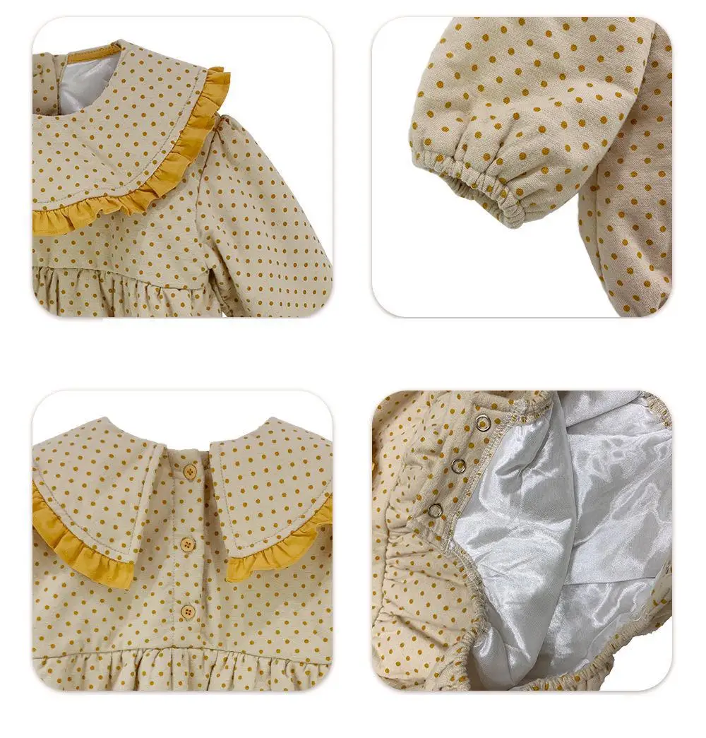 

Autumn Winter Clothes Set Newborn Infant Baby Girls dots Romper Cotton Jumpsuit lace with cute hat Outfits Set Baby Boy Clothes