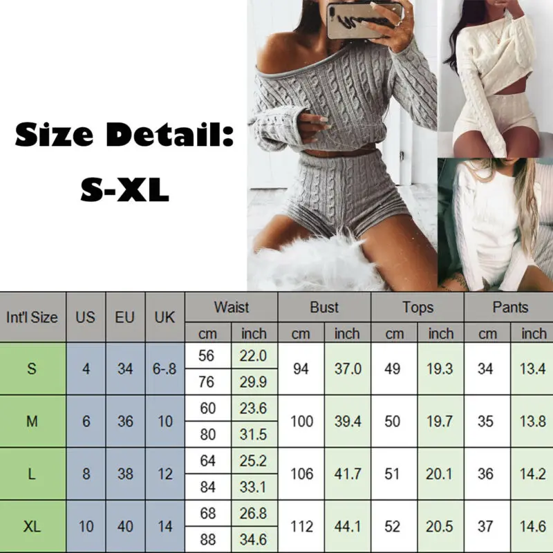

Women's Sweaters Set Gray 2021 New 2 Piece Set Women Knitted Swaeter Crop Top+ Bottom Shorts Casual Womenswear Knitwear White