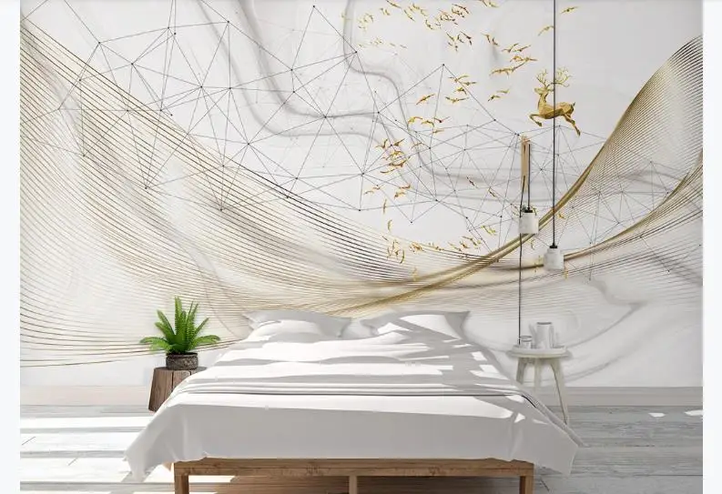 Пользовательские 3D настенные фрески мраморные золотые линии обои для стен