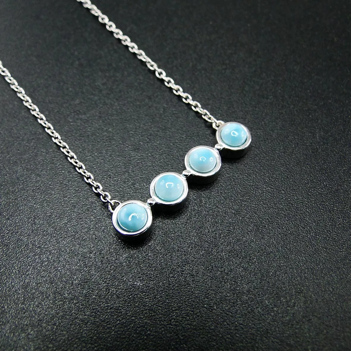 High Quality 925 Sterling Silver Natural Larimar Beads Women's Pendant Necklace For Gift |