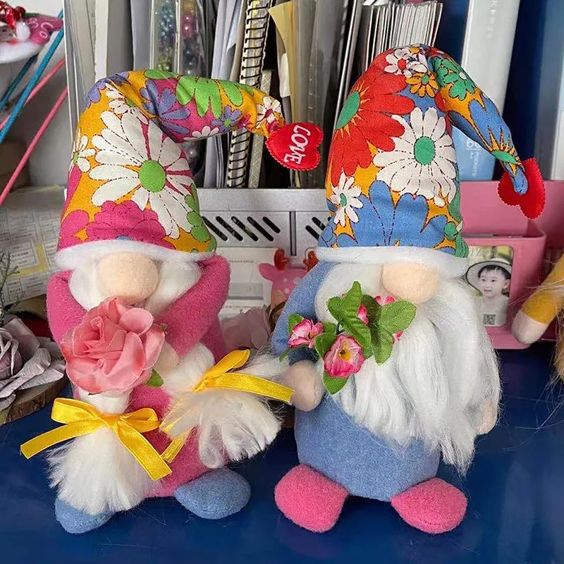 

Mother's Day Gift Cute Gnome With Flower Plush Doll Spring Gnomes Holiday Home Decoration Gnome Handmade 13" F2
