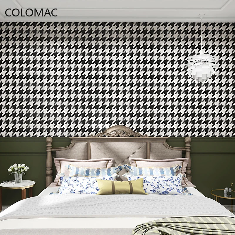 

Пользовательские простые черно-белые геометрические твидовые обои в американском стиле ретро для гостиной фотообои Прямая поставка