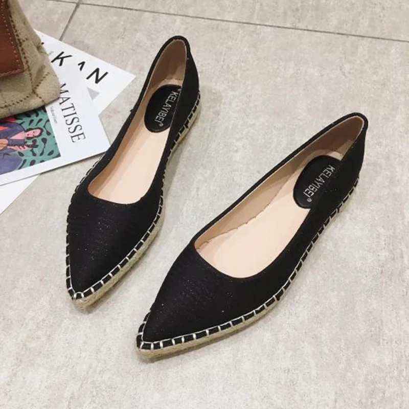 

2020 Fashion Flats for Women Boat Shoes Slip-on Pointed toe Women Flats Soft Comfortable Ladies Shoes Black A2545