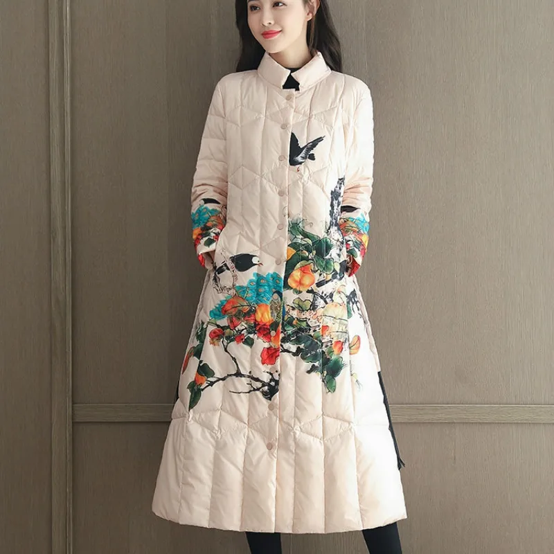 

В китайском национальном стиле Стиль нового размера плюс хлопковое пальто, длинная теплая куртка, верхняя одежда для детей парки из толстой...