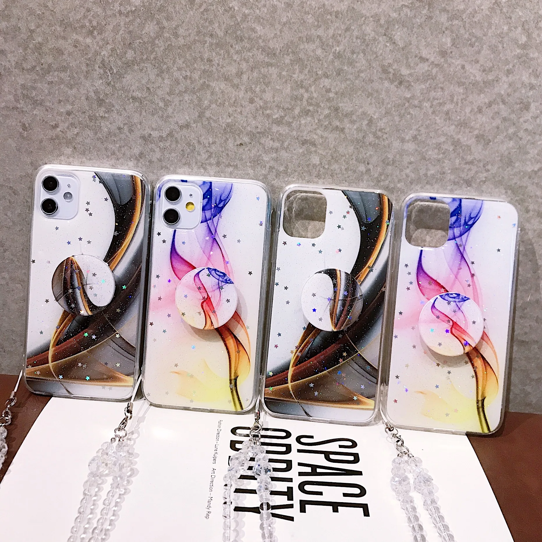 

Glittering Stars Phone Cover for IPhone 6 6s 7case 8Plus 11 Pro Xr Xs X MAX 11ProMax SE2020 Colorful Marble Lanyard Stand Case