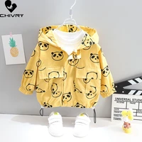 new 2022 autumn baby boys girls coat kids hooded cute cartoon panda print windbreaker outerwear fashion zipper jackets clothing