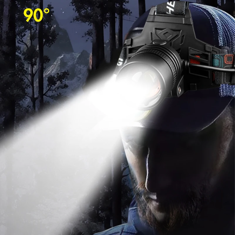 Pocketman Headlamp Powerful XHP50 Head Light USB Rechargeable Headlight Zoomable Head Lamp Head Front Light with 18650 Battery
