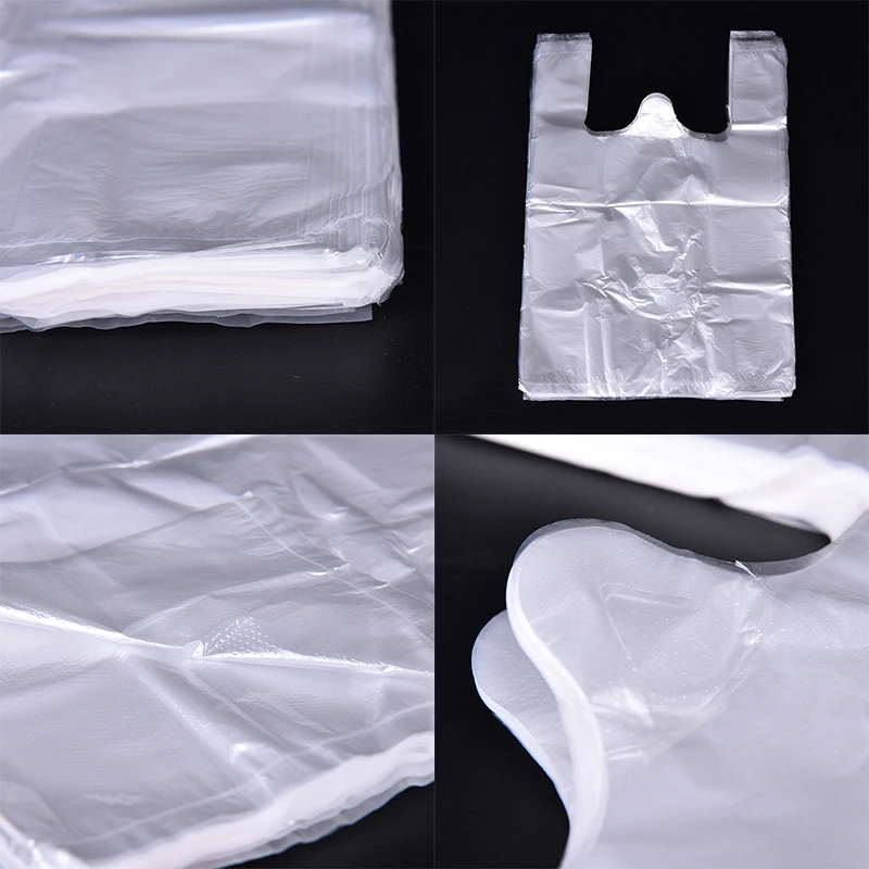 

100pcs Transparent Plastic Bags Shopping Bag Supermarket Bags With Handle Food Packaging