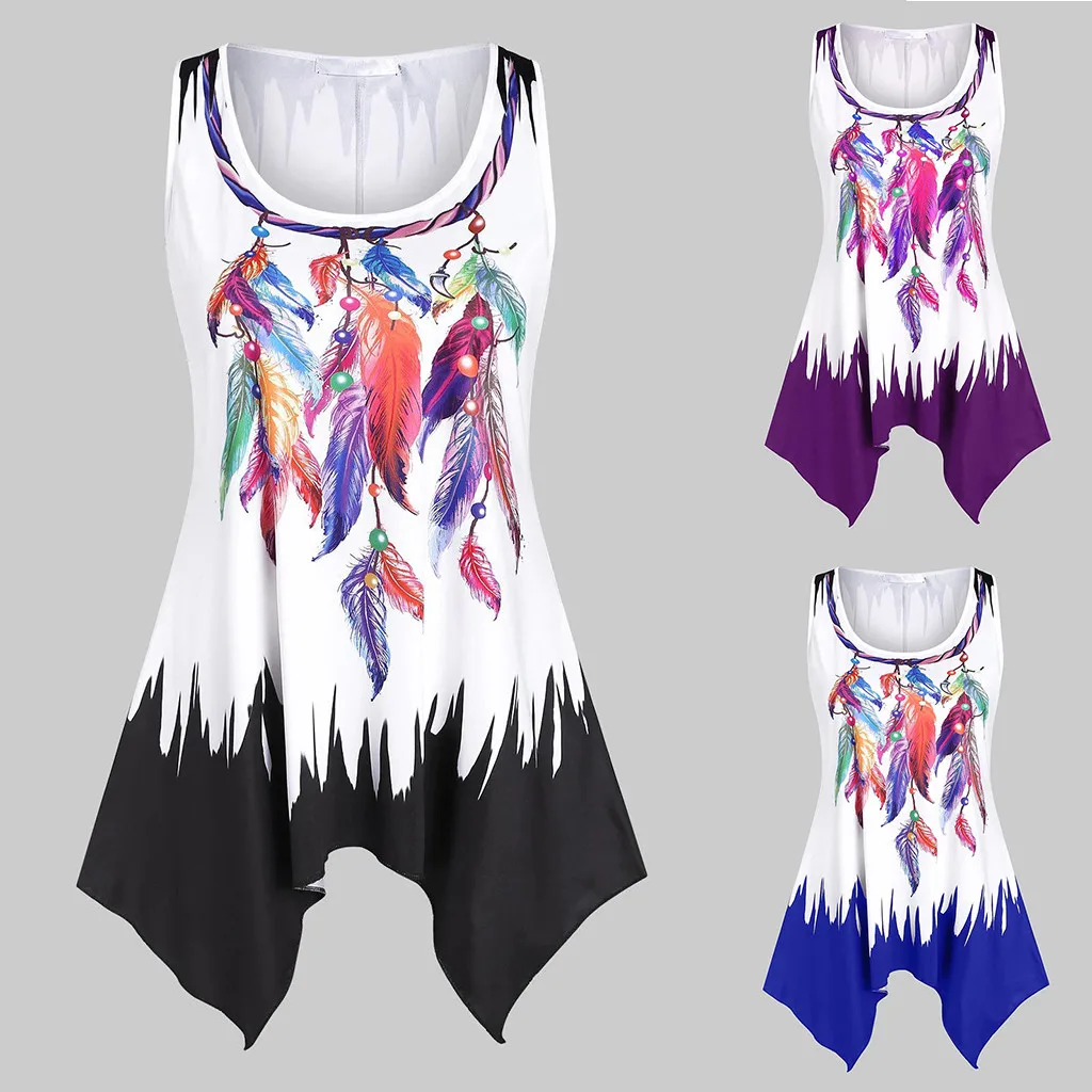 Женская летняя футболка без рукавов с уникальным принтом и круглым вырезом |