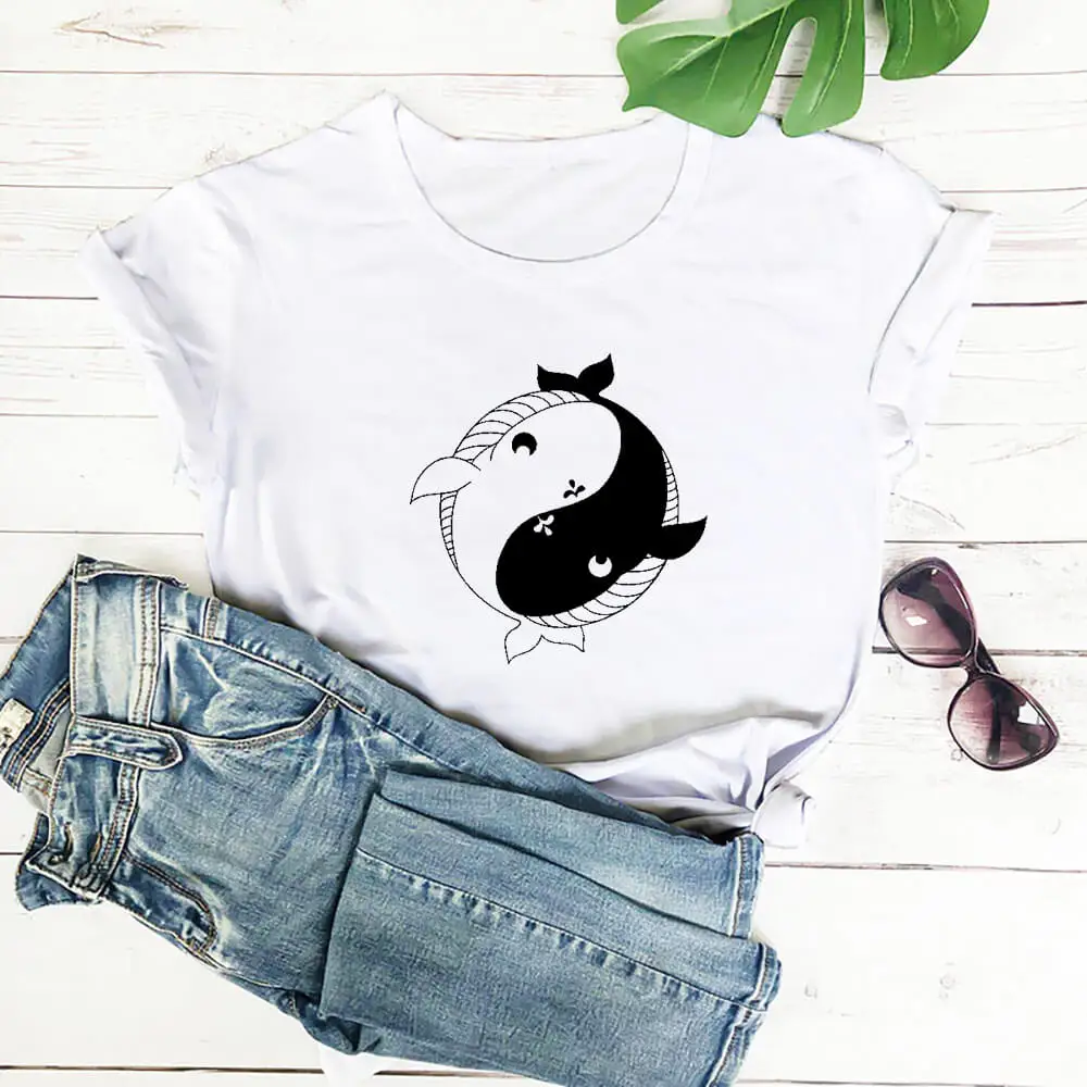 

Yin yang whale shirt Environmental Shirt New Arrival Women Summer Funny Casual 100%Cotton T-Shirt Nature Shirts Gift Tees