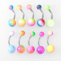 10 50pcs candy ball belly piercing colorful acrylic navel bar stainless steel belly button ring for women girls body jewelry 14g