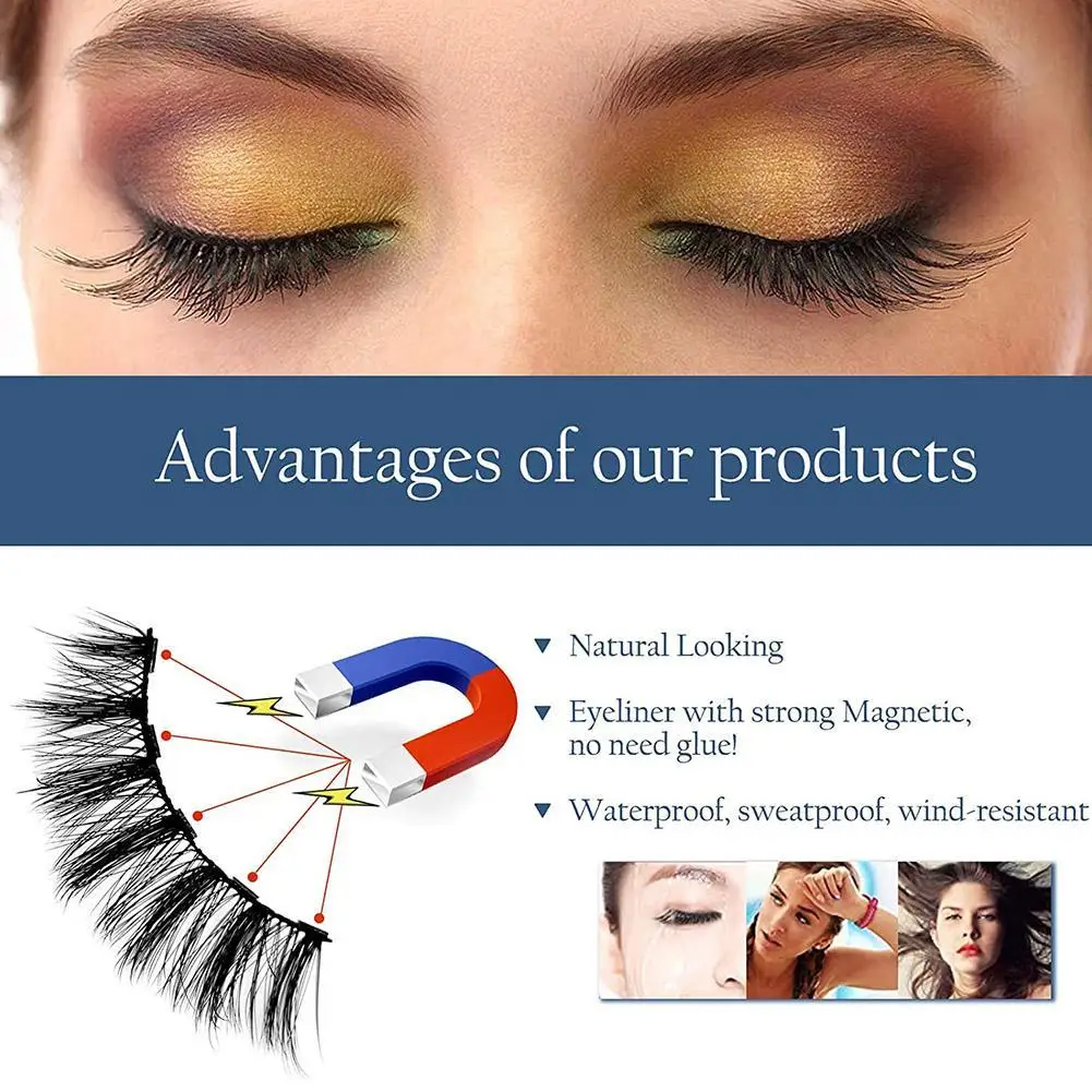 

10pairs Magnetic Eyelashes False Lashes Repeated Use Eyelashes Waterproof Liquid Eyeliner With Tweezer Makeup Set