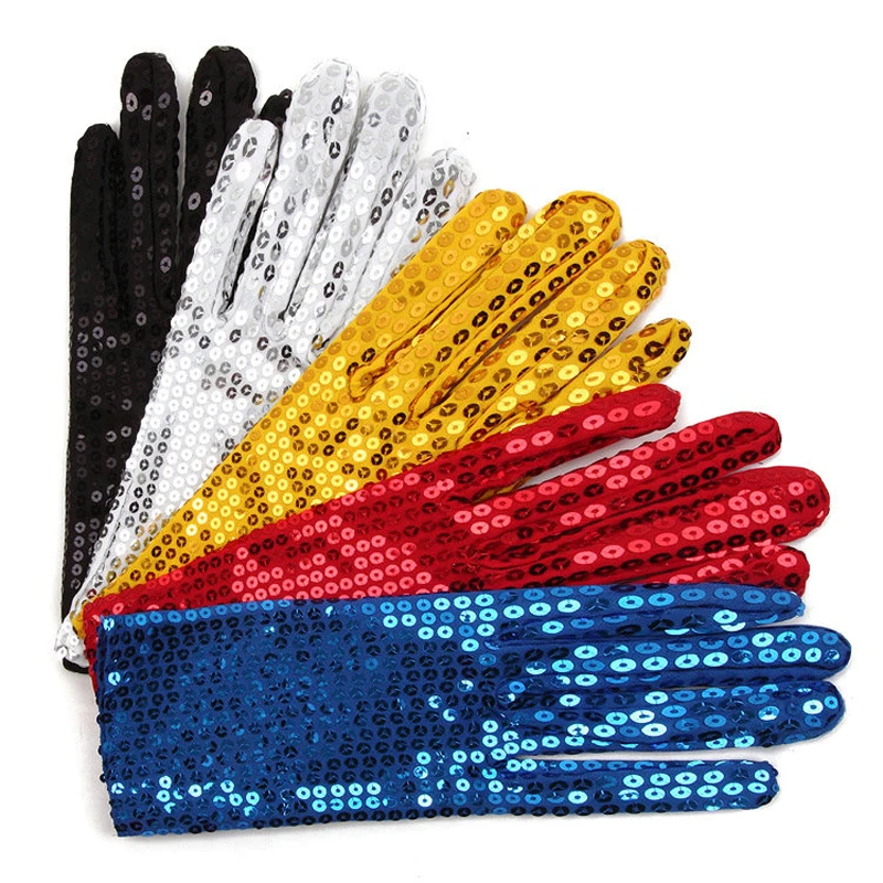 

Michael Jackson Style Gloves Fashion Stage Performance MJ Sequins Short Gloves Silver Color Shinning Mittens