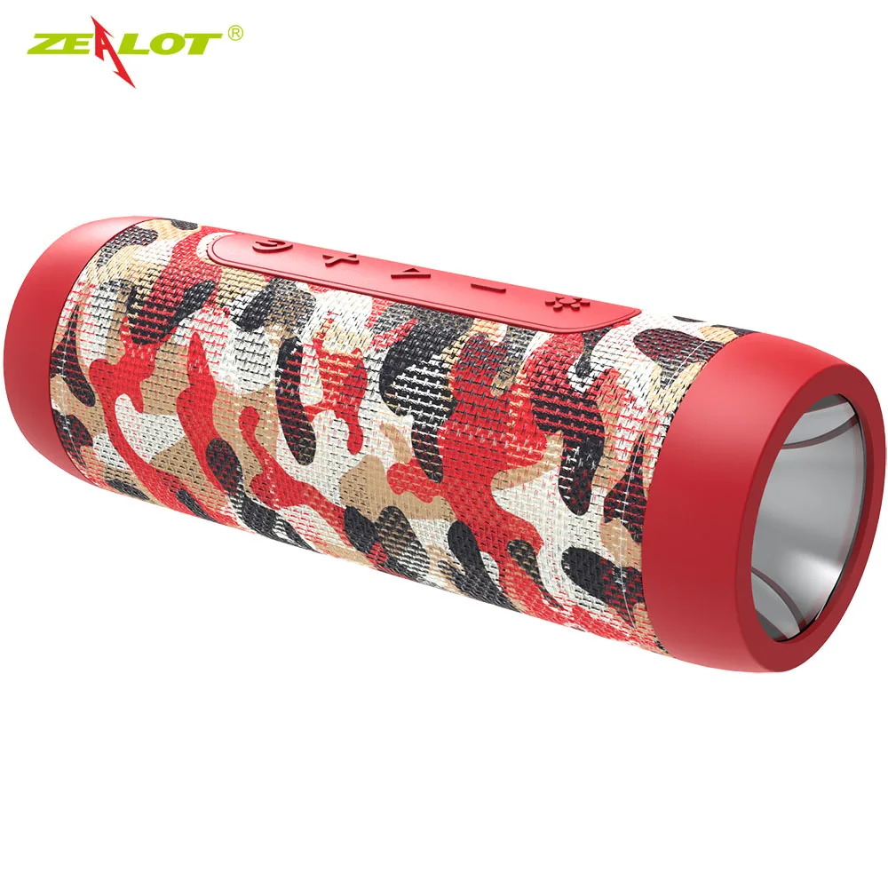 Red Camouflage Zealot S22 Колонка Bluetooth динамик fm-радио маленький беспроводной портативный динамик Бумбокс с фонариком+ внешний аккумулятор, поддержка TF карты - Цвет: Red Camouflage