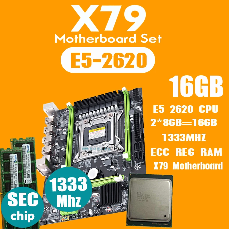 Atermiter X79 материнская плата с процессором LGA2011 combos Xeon E5 2620 2шт x 8 ГБ = 16 Гб памяти DDR3 ram 1333 МГц PC3 10600R PCI-E