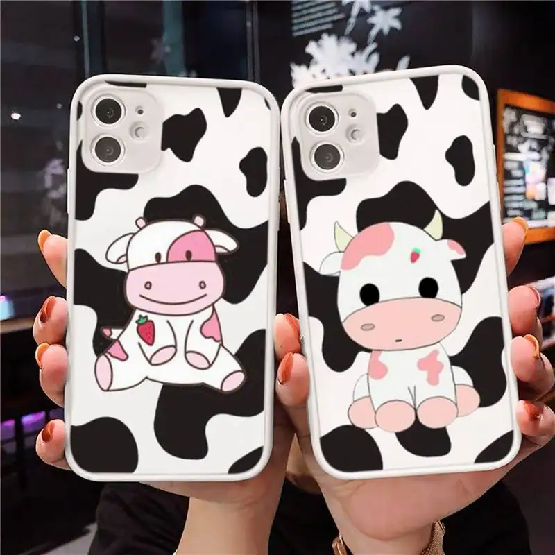 

Cow Print Phone Case Transparent Matte For IPhone 7 8 11 12 S Mini Pro X XS XR MAX Plus Cover Shell