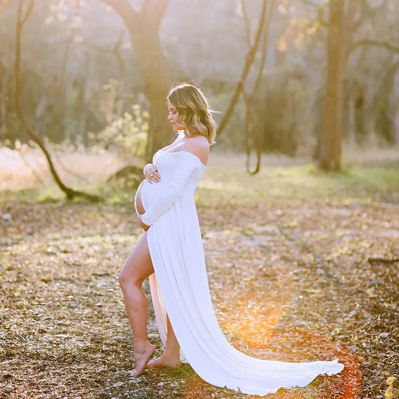 White Dress Платье для беременных для фотосессии, макси-платье для беременных, шифоновое платье с длинными рукавами, сексуальные пляжные платья для беременных, реквизит для фотосъемки - Цвет: White Dress