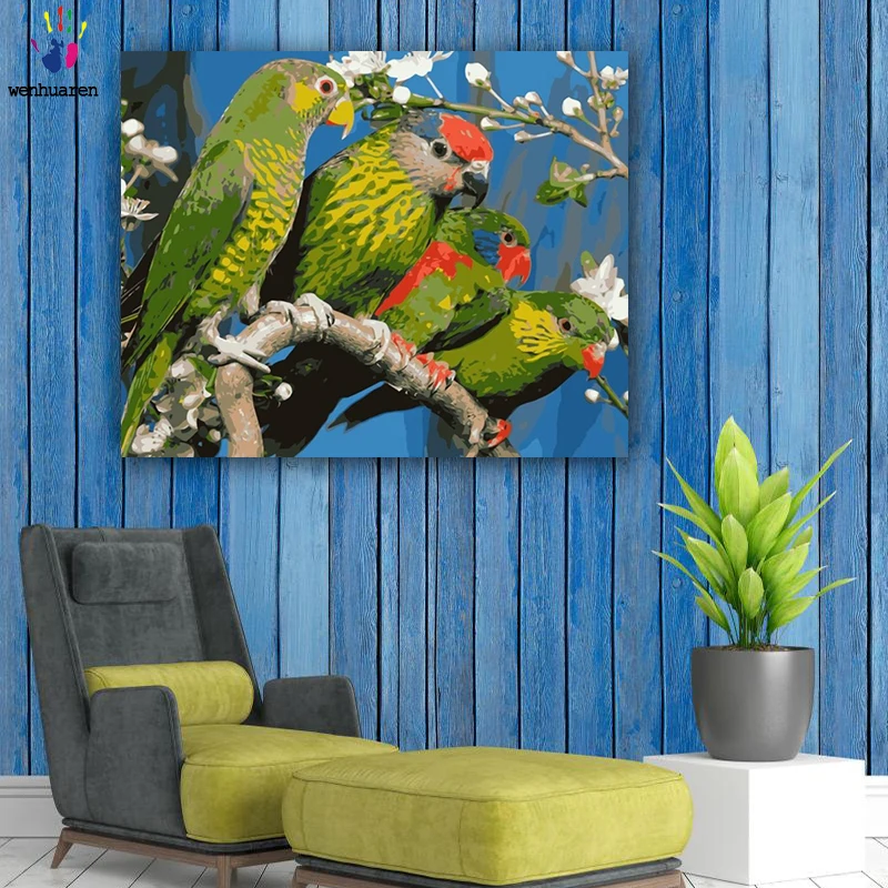 DIY картинки для раскраски по номерам с цветами четыре маленьких птички рисунок