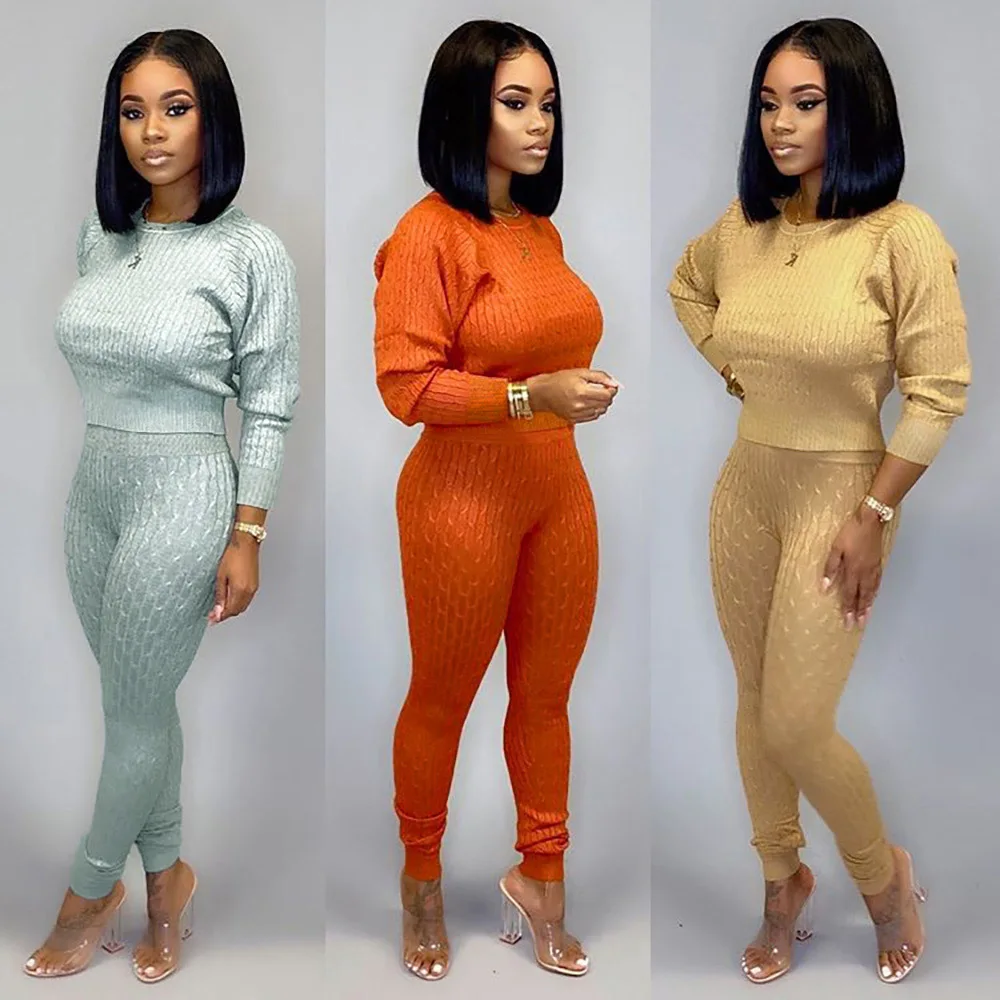 

Autumn O-neck Two Pieces Set Long Sleeve Sweatshirt + Pant Suit With Pocket Tracksuit Women Solid 3 Color Plus Size 3XL