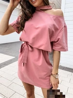 long halter collar cotton womens dress lace up solid white female dresses 2021 summer fashion casual sport ladies clothes