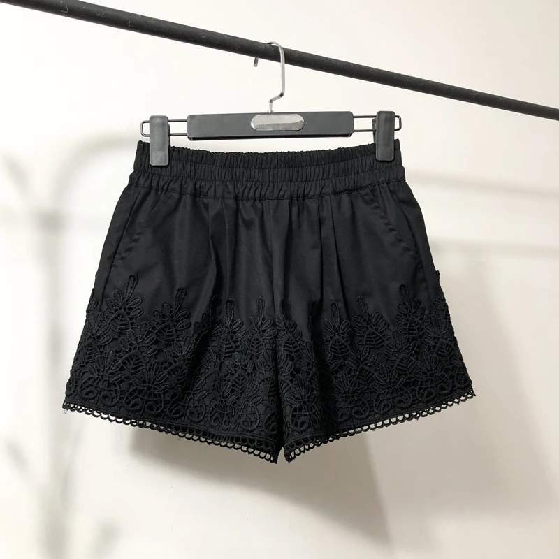 

2021 Sexy Lace Shorts Women Spring Summer High Waist Shorts Elastic Wide Leg Short Shorts White Black Lady Short Feminino B109