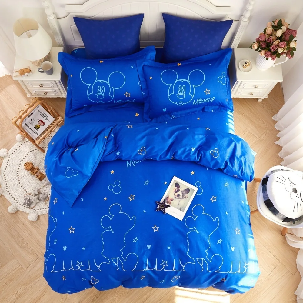 

Disney Blue Mickey Minnie Mouse 4pcs Bedding Set Twin Queen Duvet Cover Pillowcases Flatsheet for 1.2m 1.5 1.8m Kids Bed Gifts