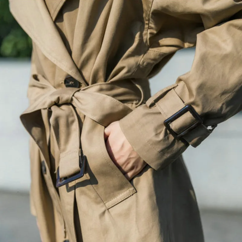Женский плащ Пыльник с поясом длинная свободная Ветровка цвета хаки верхняя
