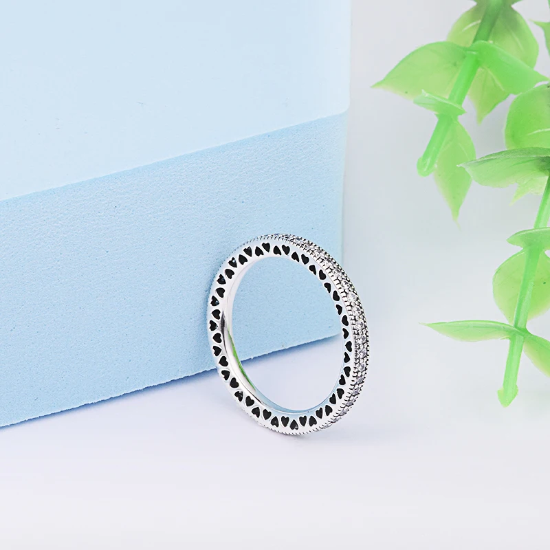 Подлинное кольцо из стерлингового серебра 925 пробы с сердечками для женщин