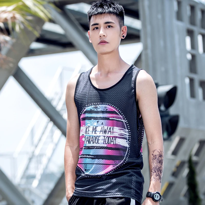 

Summer Men Print Tank Top Breathable Thin Sleeveless Shirt Loose Hip Hop Fashion Vest O-Neck Streetwear Sportwear Loose Clothes