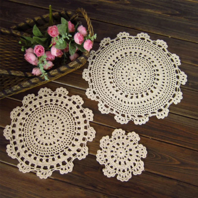 1X винтажная ручная работа крючком кружева Doily Цветочные столовые приборы круглый узор Мода