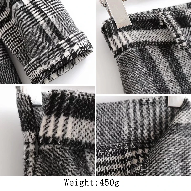 

HStar 2020 Vintage High Waist Pants Women woolen wide leg pants Autumn winter loose trouser Houndstooth Plaid pants