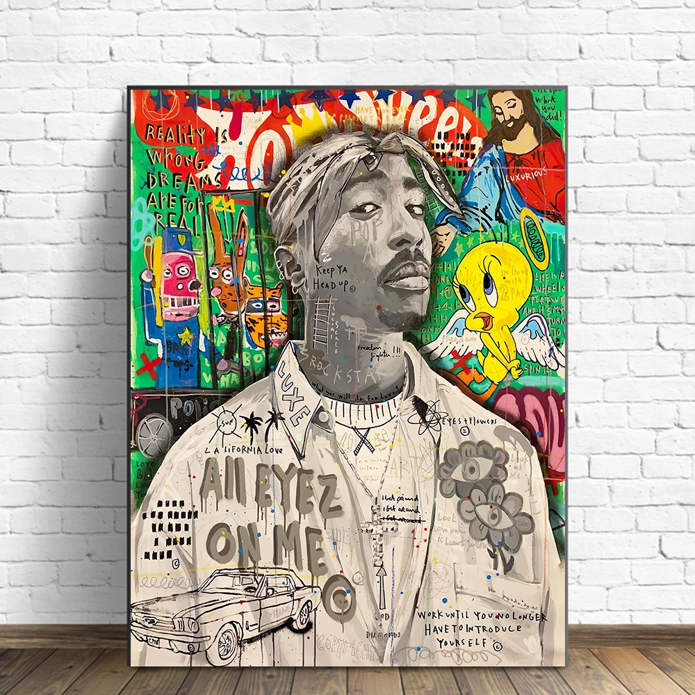 

Graffiti Tupac Pop Art Singer Hip Hop Portrait Poster 2Pac Rapper Canvas Painting Print Wall Picture For Living Room Home Decor