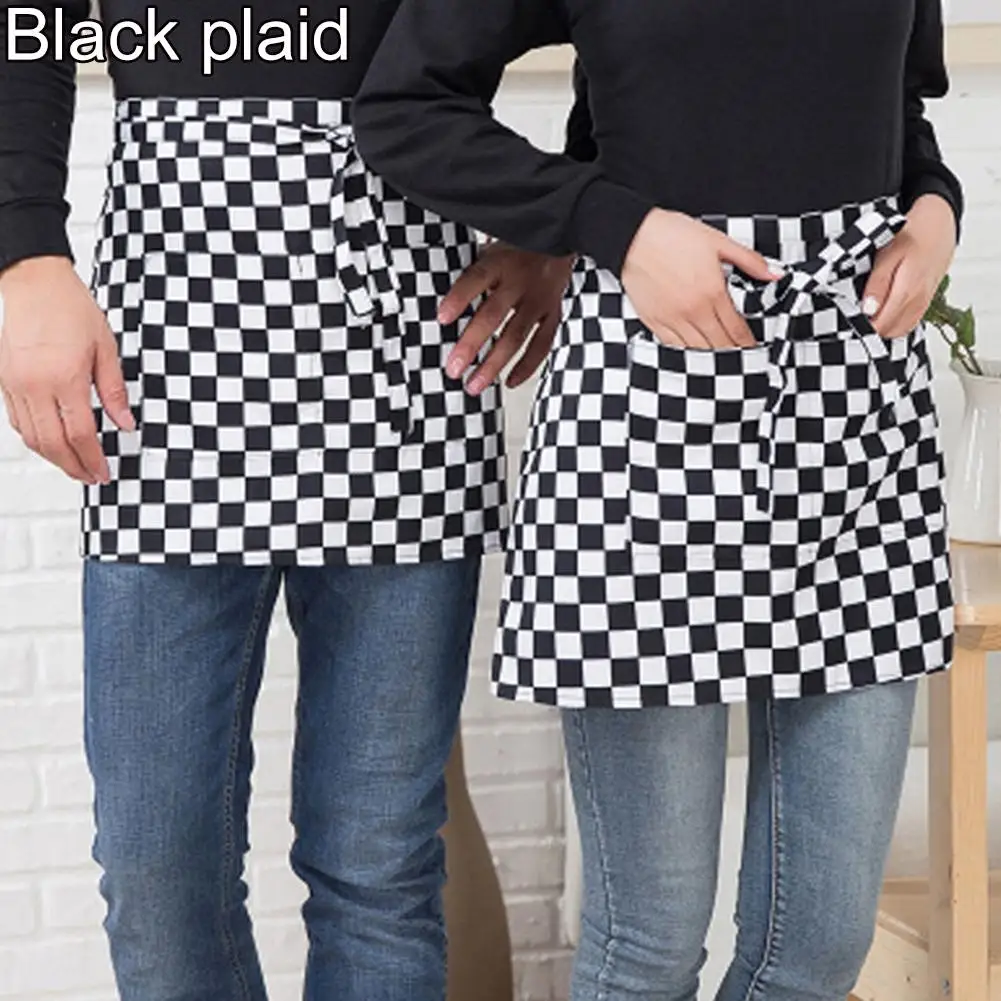 

Kitchen Aprons for Women Men Striped Plaid Half-Length Short Waist Apron with Pocket Catering Chef Waiter Bar Baking Accessories