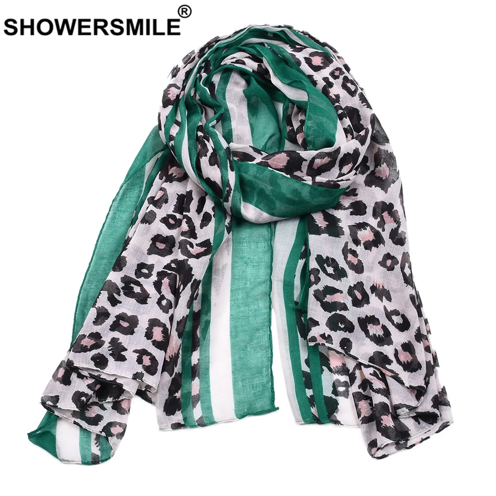 Женский Длинный шарф SHOWERSMILE зеленый леопард с принтом для женщин шарф-вуаль см х 90