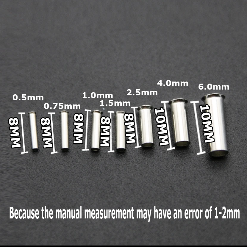 600Pcs Tin-coated Copper Uninsulated Crimp Terminal 0.5mm2-6.0mm2 Bootlace Ferrules Cord End Electrical Wire Cable Connector |