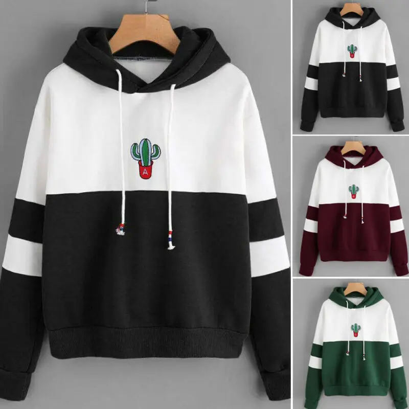 Fashion Women Sweatshirt New Ladies Long Sleeve Cactus Printing Hoodie Pullover Jacket Jumper Tops Streetwear | Женская одежда