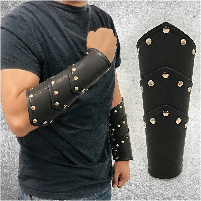 

Medieval Viking Archer Leather Armor Bracer Arm Warmer Men Cosplay Pirate Knight Gauntlet Wristband Steampunk Accessory Vambrace